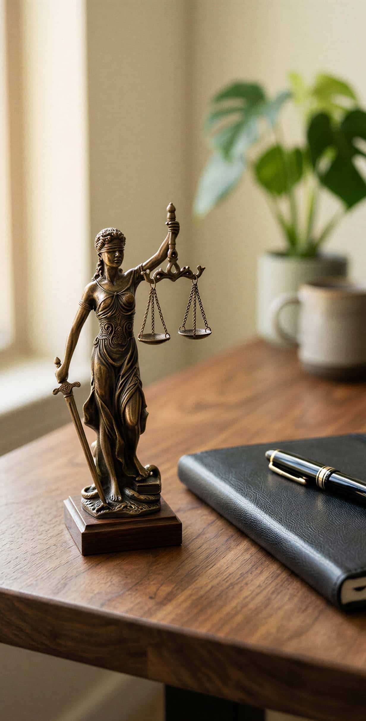 temida na biurku adwokata specjalizującego się w prawie medycznym